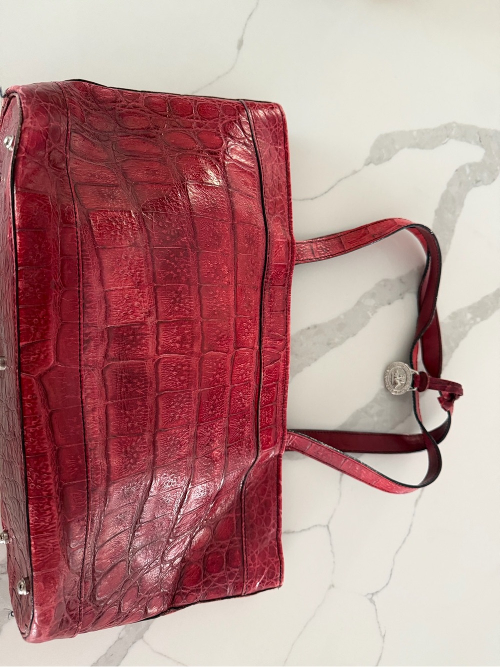 Brahmin Red Croc-Embossed Leather Tote